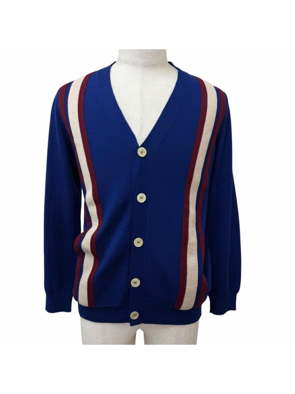 Gucci Wool Web Stripe Logo Button Long Sleeve Knit Cardigan Blue XS